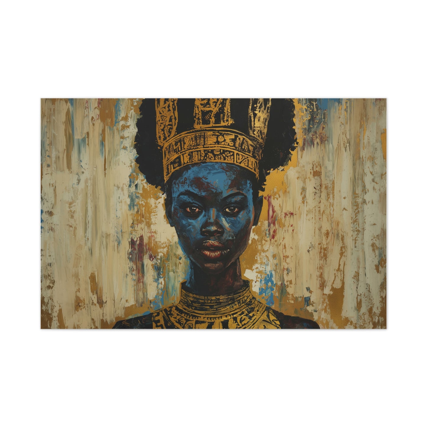 Black Woman, West African Queen, wearing gold crown, Wall Art, Black Art, Black girl print, canvas painting Matte Canvas, Stretched, 1.25"