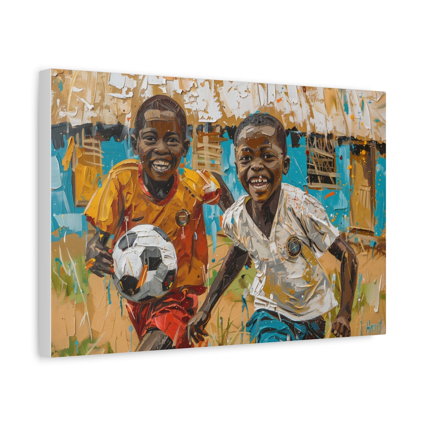 Playing Soccer, Modern Art, Wall Art, Poster, African Art, Matte Canvas, Stretched, 1.25"