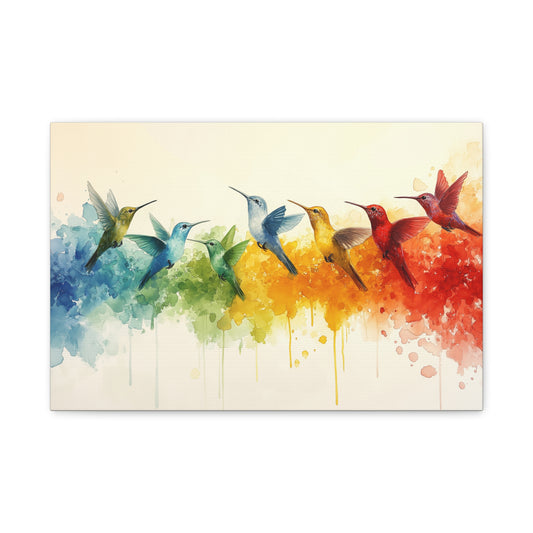 Humming Birds, Modern Art, Wall Art, Poster, Matte Canvas, Stretched, 1.25"