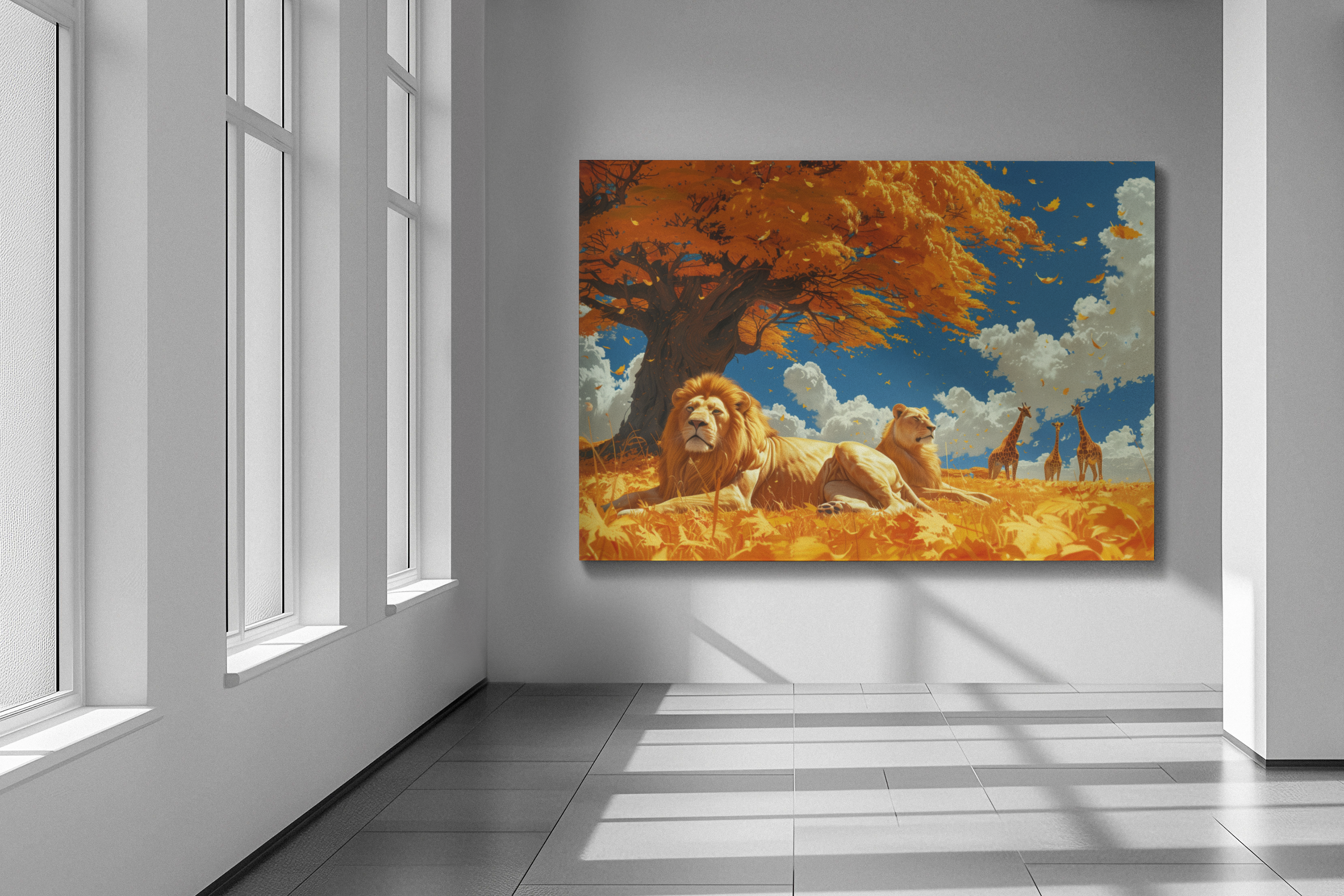 Majesty of the Golden Savannah, Modern Art, Wall Art, Poster, Matte Canvas, Stretched, 1.25"