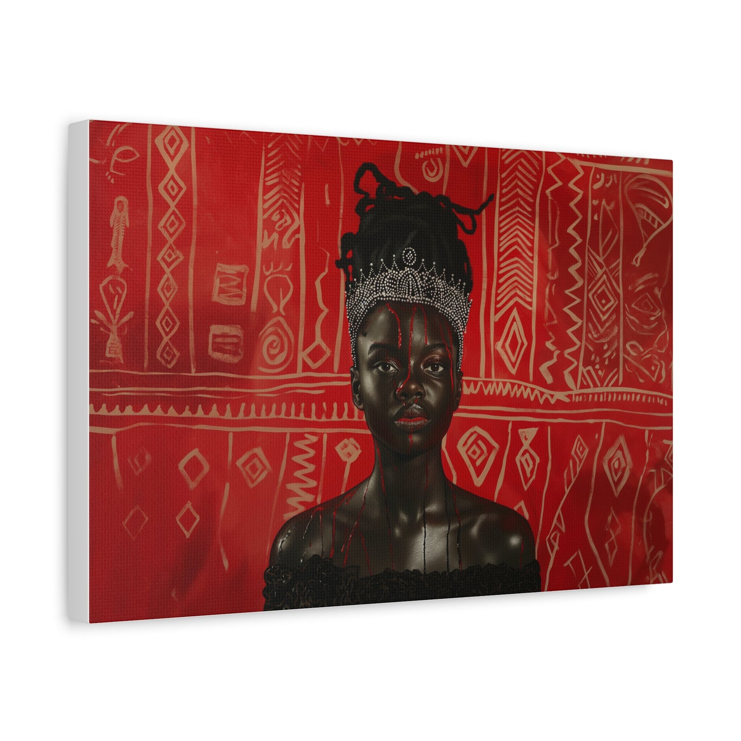 African Queen, wearing crown blood dripping down her body, Wall Art, Black art, Matte Canvas, Stretched, 1.25"