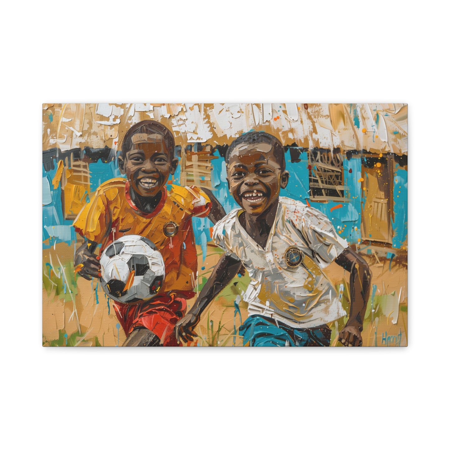 Playing Soccer, Modern Art, Wall Art, Poster, African Art, Matte Canvas, Stretched, 1.25"