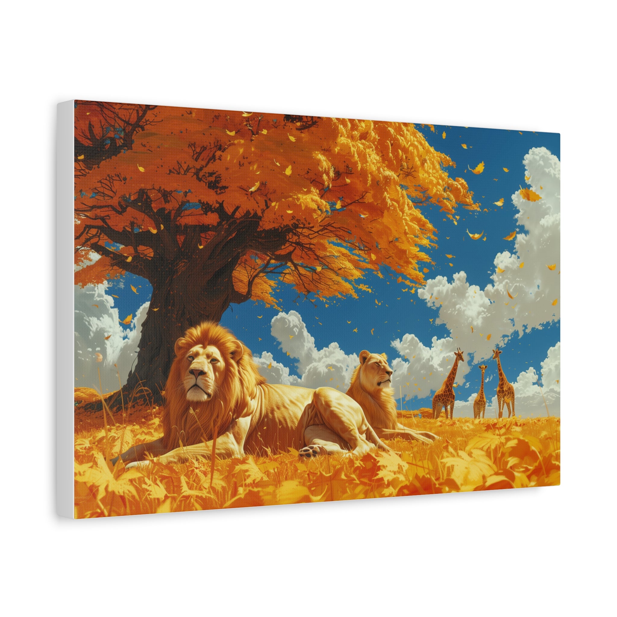 Majesty of the Golden Savannah, Modern Art, Wall Art, Poster, Matte Canvas, Stretched, 1.25"