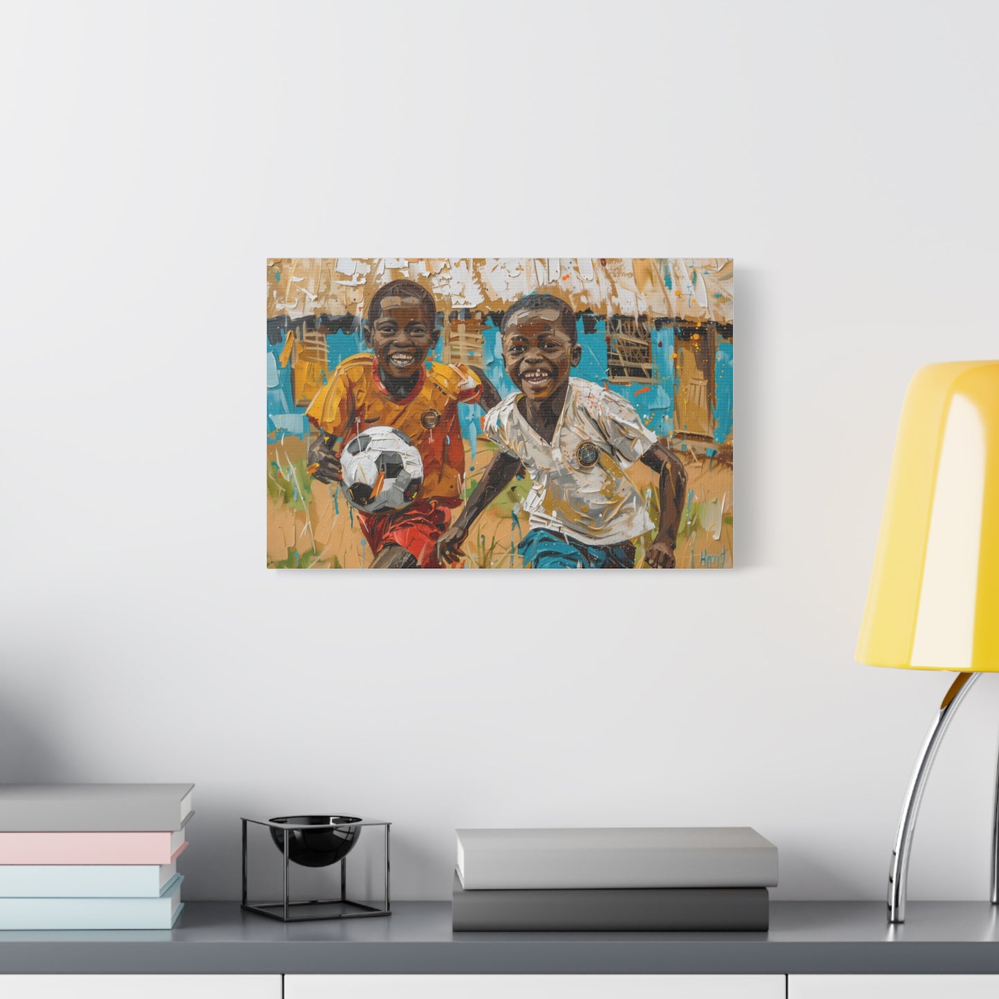 Playing Soccer, Modern Art, Wall Art, Poster, African Art, Matte Canvas, Stretched, 1.25"