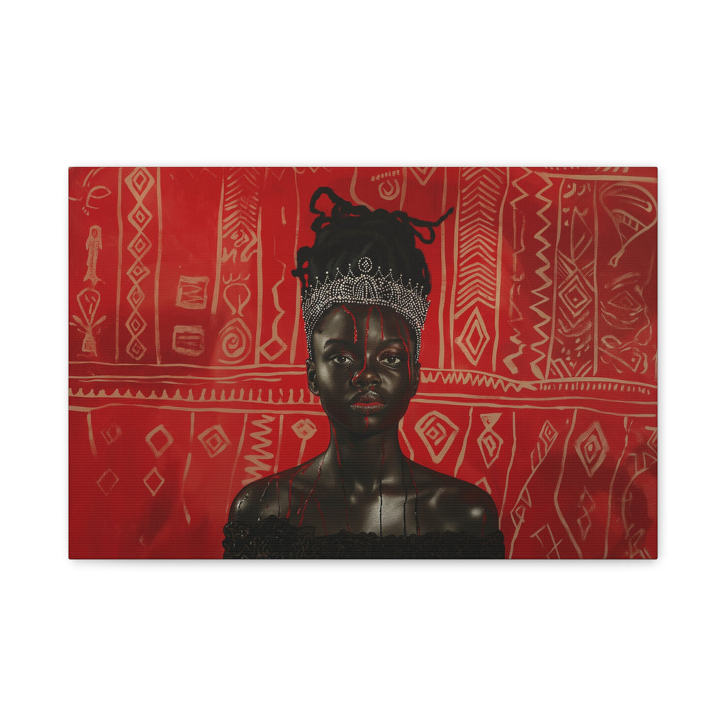 African Queen, wearing crown blood dripping down her body, Wall Art, Black art, Matte Canvas, Stretched, 1.25"