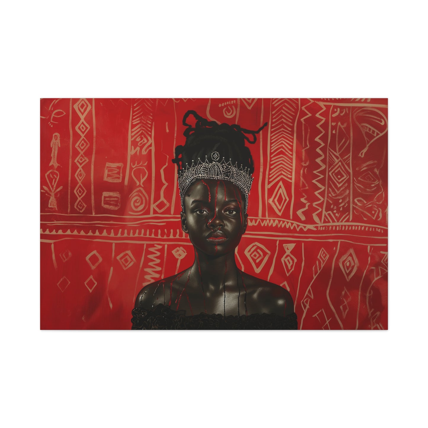 African Queen, wearing crown blood dripping down her body, Wall Art, Black art, Matte Canvas, Stretched, 1.25"