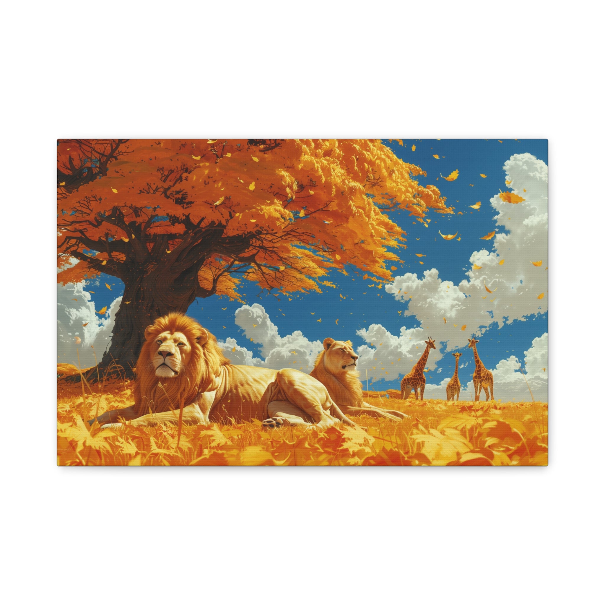 Majesty of the Golden Savannah, Modern Art, Wall Art, Poster, Matte Canvas, Stretched, 1.25"