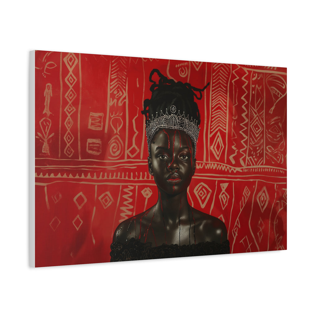 African Queen, wearing crown blood dripping down her body, Wall Art, Black art, Matte Canvas, Stretched, 1.25"