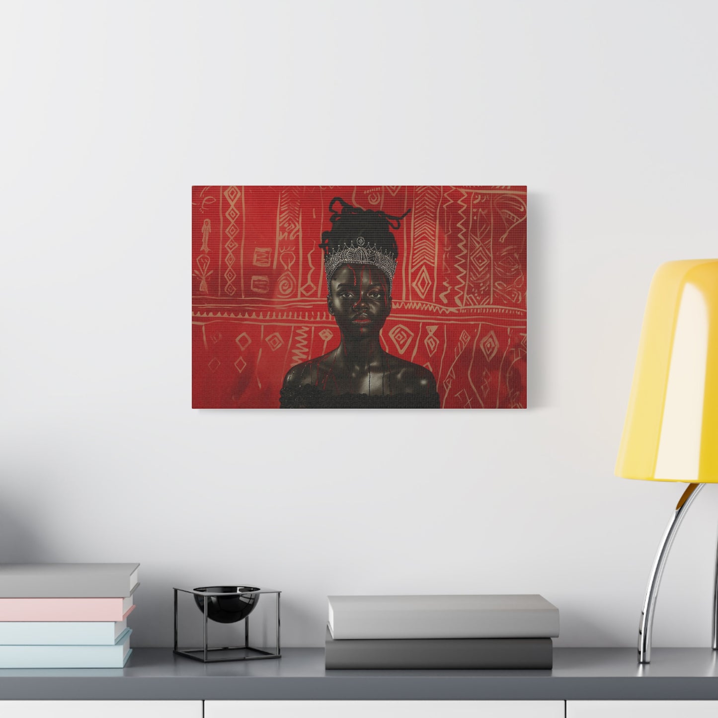 African Queen, wearing crown blood dripping down her body, Wall Art, Black art, Matte Canvas, Stretched, 1.25"