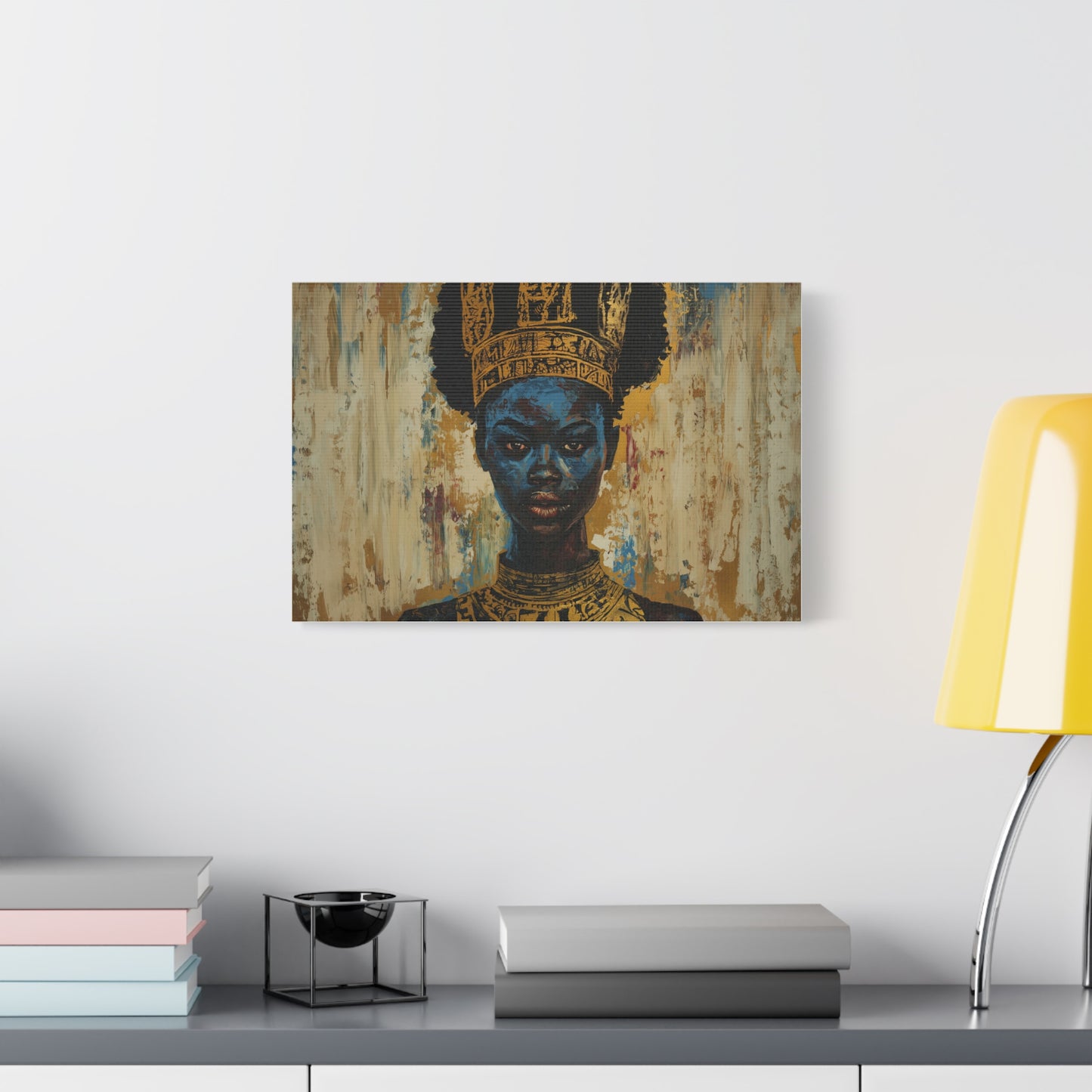 Black Woman, West African Queen, wearing gold crown, Wall Art, Black Art, Black girl print, canvas painting Matte Canvas, Stretched, 1.25"