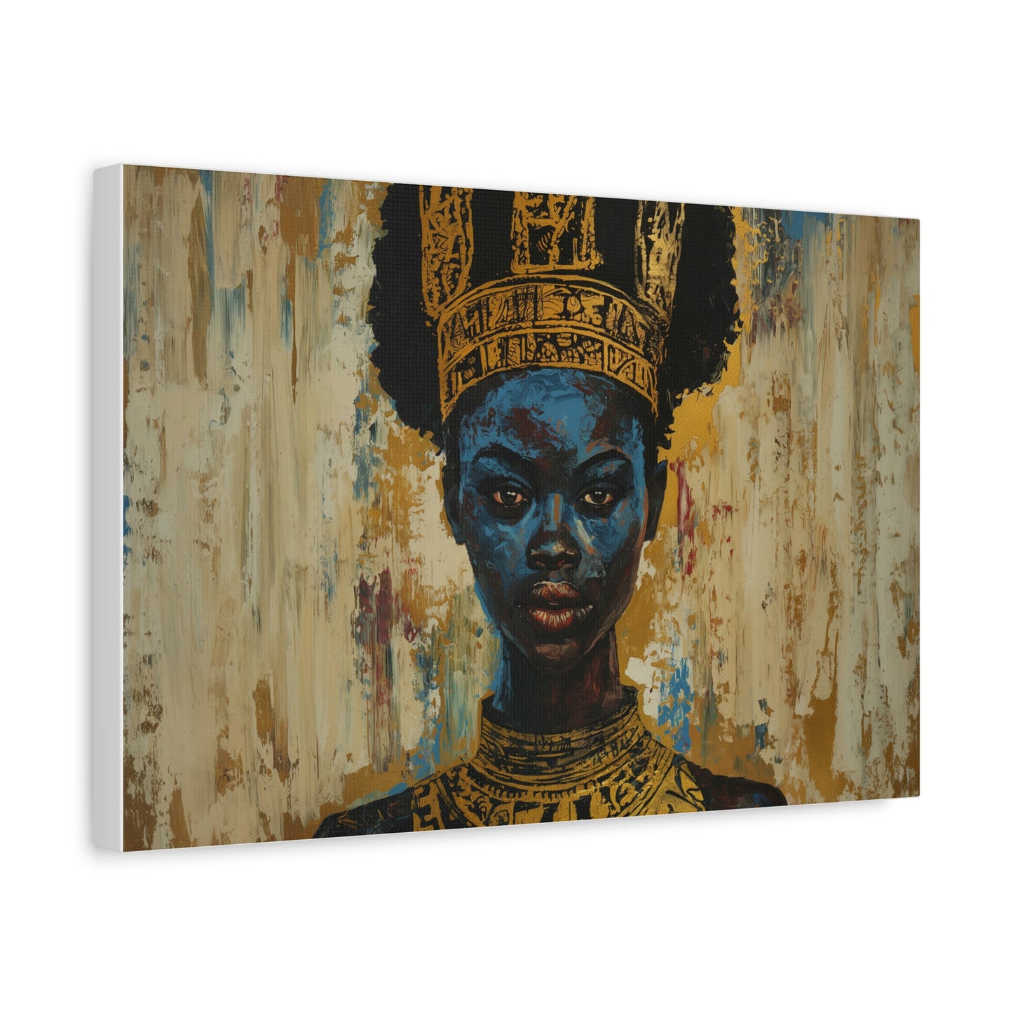 Black Woman, West African Queen, wearing gold crown, Wall Art, Black Art, Black girl print, canvas painting Matte Canvas, Stretched, 1.25"