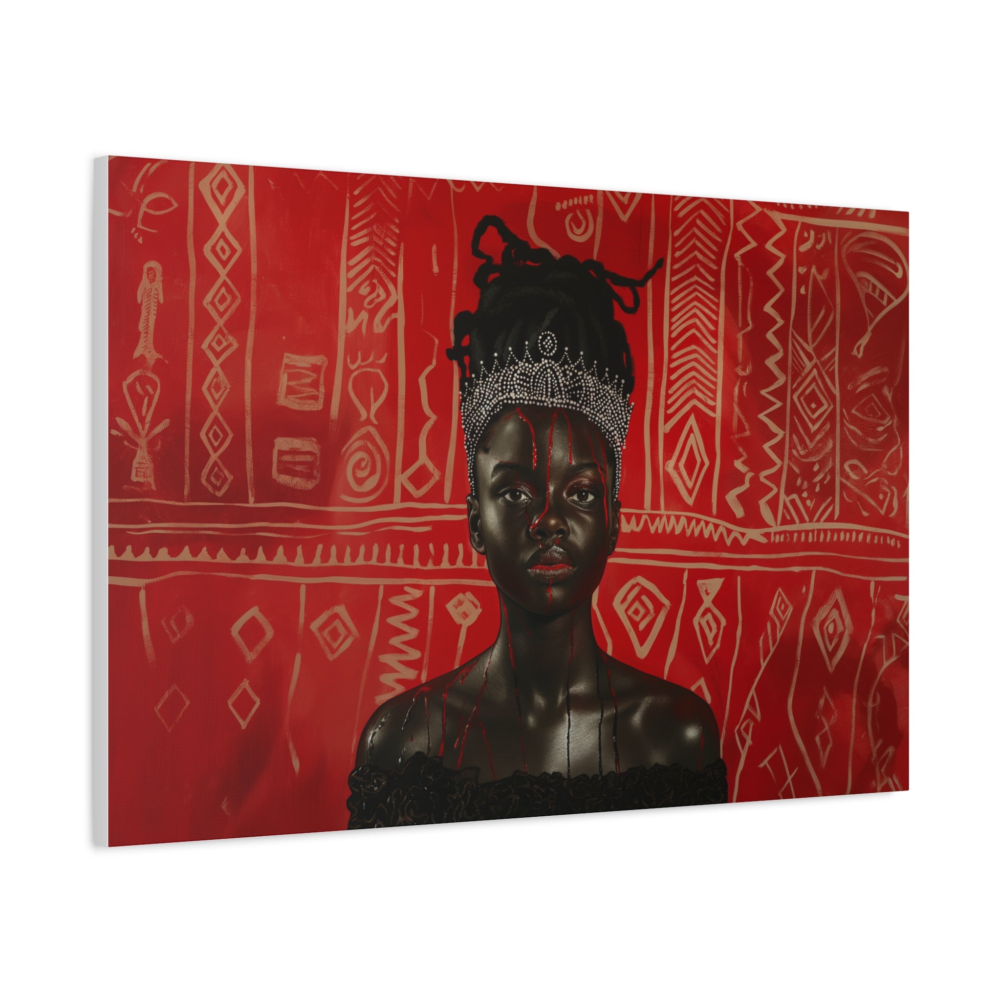 African Queen, wearing crown blood dripping down her body, Wall Art, Black art, Matte Canvas, Stretched, 1.25"
