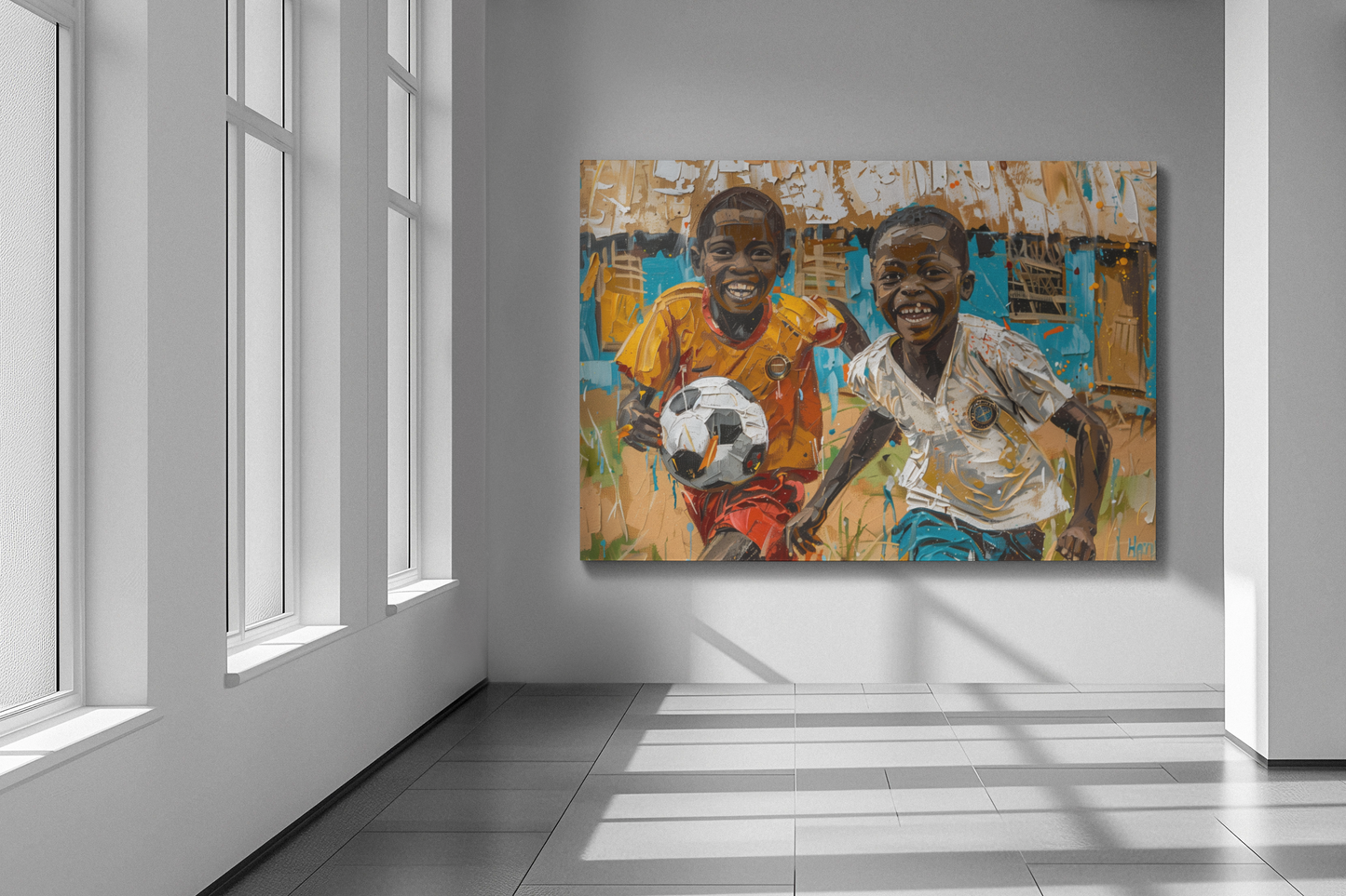 Playing Soccer, Modern Art, Wall Art, Poster, African Art, Matte Canvas, Stretched, 1.25"