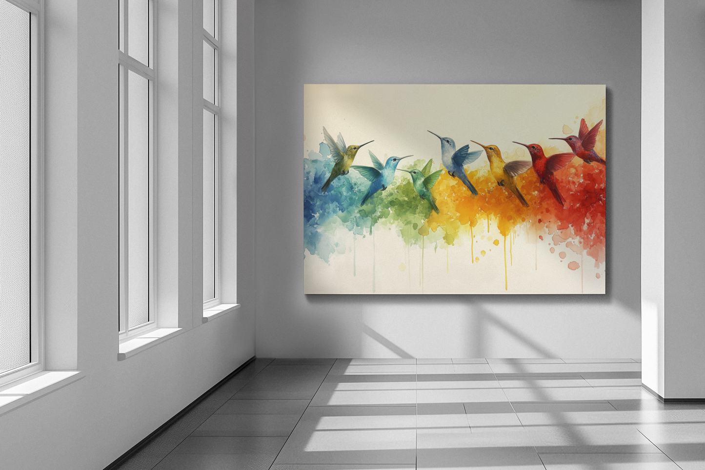 Humming Birds, Modern Art, Wall Art, Poster, Matte Canvas, Stretched, 1.25"