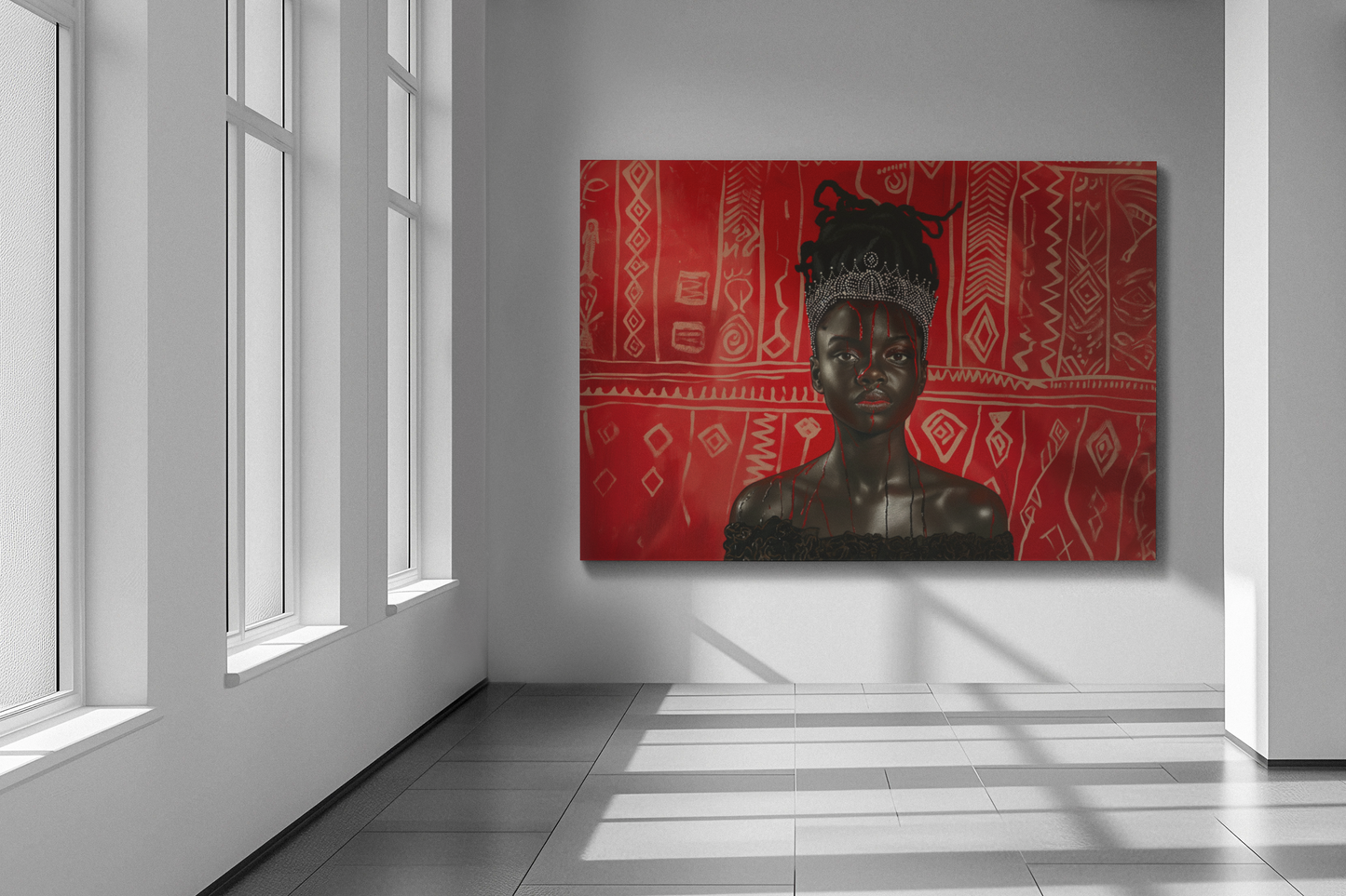 African Queen, wearing crown blood dripping down her body, Wall Art, Black art, Matte Canvas, Stretched, 1.25"