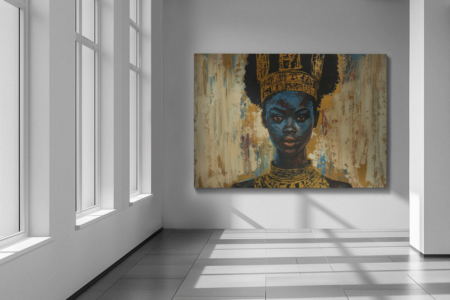 Black Woman, West African Queen, wearing gold crown, Wall Art, Black Art, Black girl print, canvas painting Matte Canvas, Stretched, 1.25"